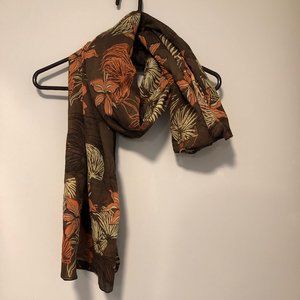 Scarf / Wrap with Tropical Floral Print in Brown, Orange, and Tan